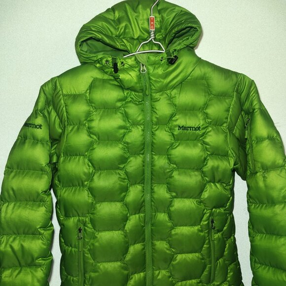 Marmot Ama Dablam Down Jacket Women's Green 800df Insulated Hood Size Medium - Picture 2 of 16